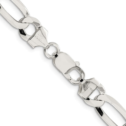 Sterling Silver 8.5mm Lightweight Flat Figaro Chain Necklace 20"