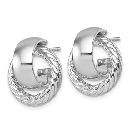 14K White Gold Polished and Twisted Circle Stud Earrings