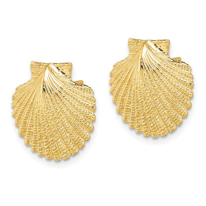 14k Yellow Gold 2-D Textured Scallop Shell Stud Earrings