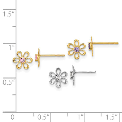 14K Yellow and White Gold Multi-color Cubic Zirconia Flower Earring Set