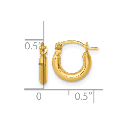 14k Yellow Gold Polished 2.00 x 10.00mm Round Tube Hoop Earrings