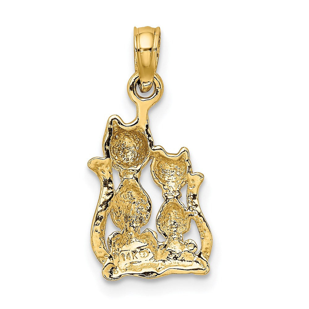 14k Yellow Gold Rhodium Polished Cat and Kitten Charm Pendant
