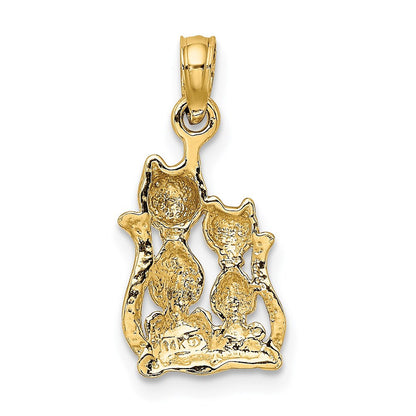 14k Yellow Gold Rhodium Polished Cat and Kitten Charm Pendant