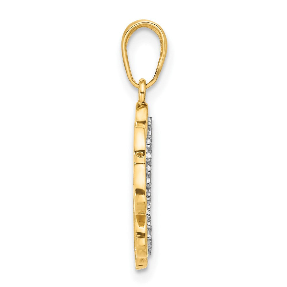 14k Yellow Gold and White Rhodium Polished and Diamond-Cut 4-Leaf Clover Pendant