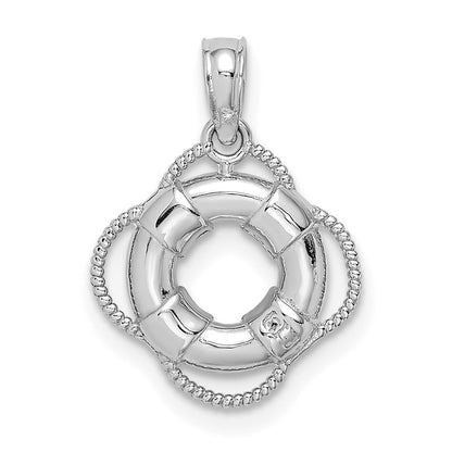 14k White Gold White 3D Lifesaver Pendant