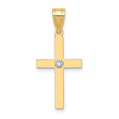 14k Yellow Gold Polished .01ct. Diamond Cross Pendant