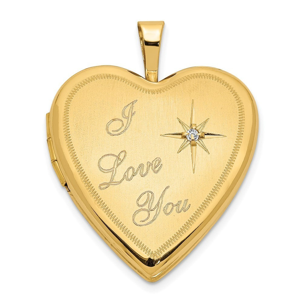 14k Yellow Gold 20mm Diamond Satin I LOVE YOU Heart Locket