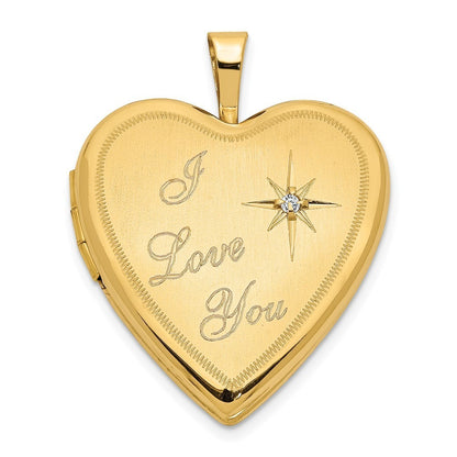 14k Yellow Gold 20mm Diamond Satin I LOVE YOU Heart Locket