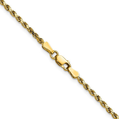 14k Yellow Gold 2.25mm Semi Solid Diamond-cut Rope Chain Necklace 16"