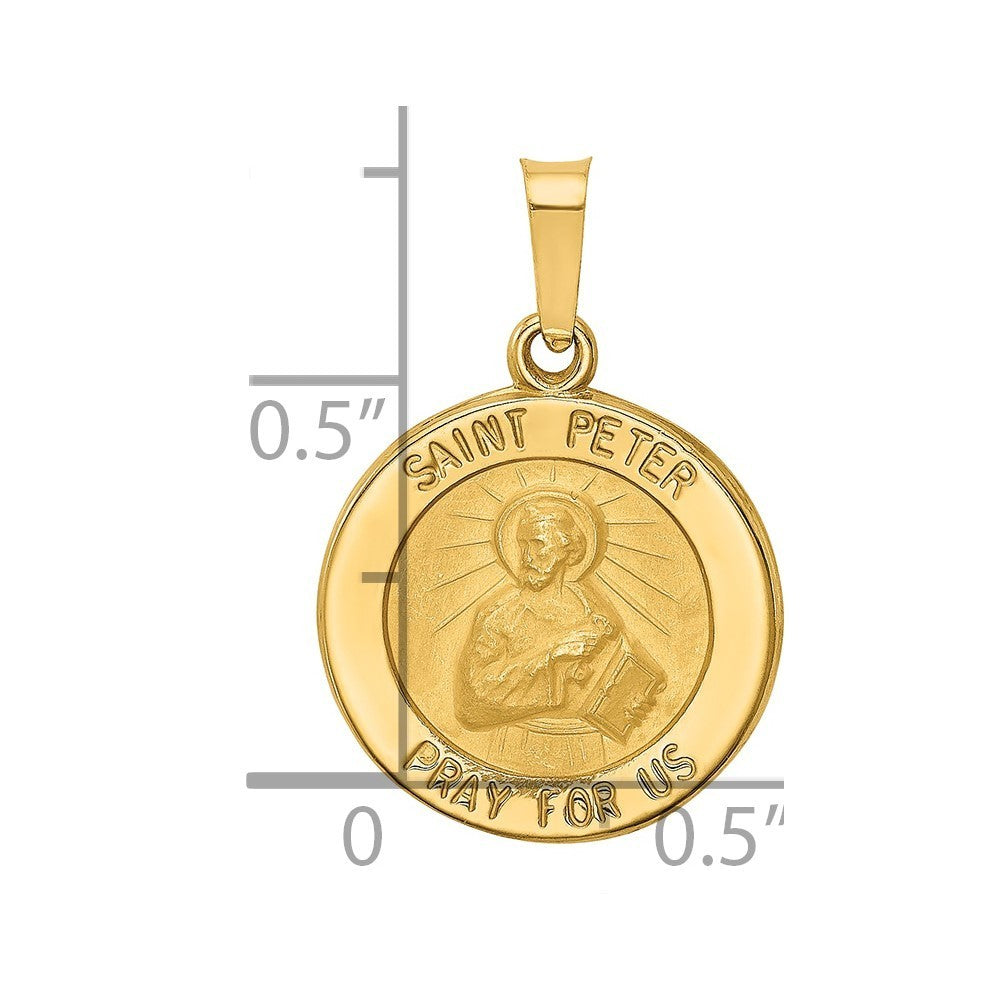 14k Yellow Gold Polished and Satin St Peter Medal Hollow Pendant