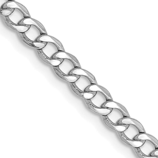 14K White Gold 3.35mm Semi-Solid Curb with Lobster Clasp Chain Necklace 26"