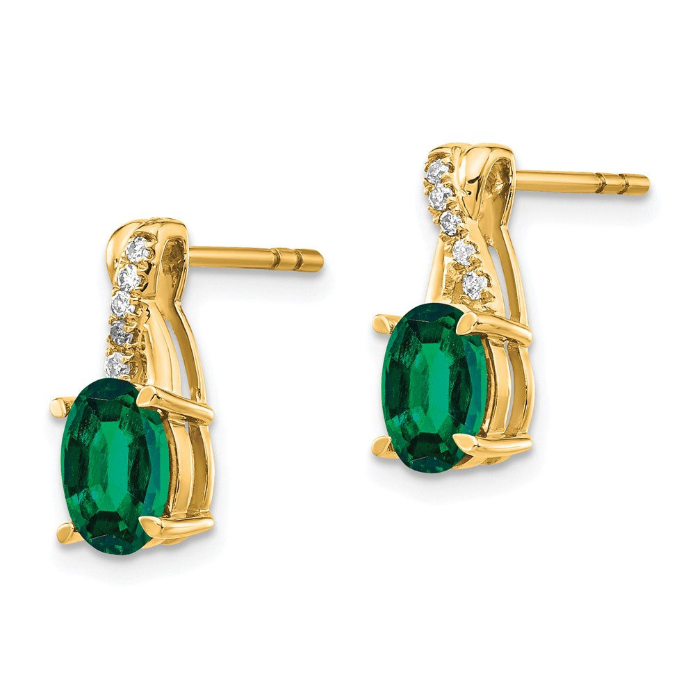 14k Yellow Gold Created Emerald and Diamond Dangle Earrings