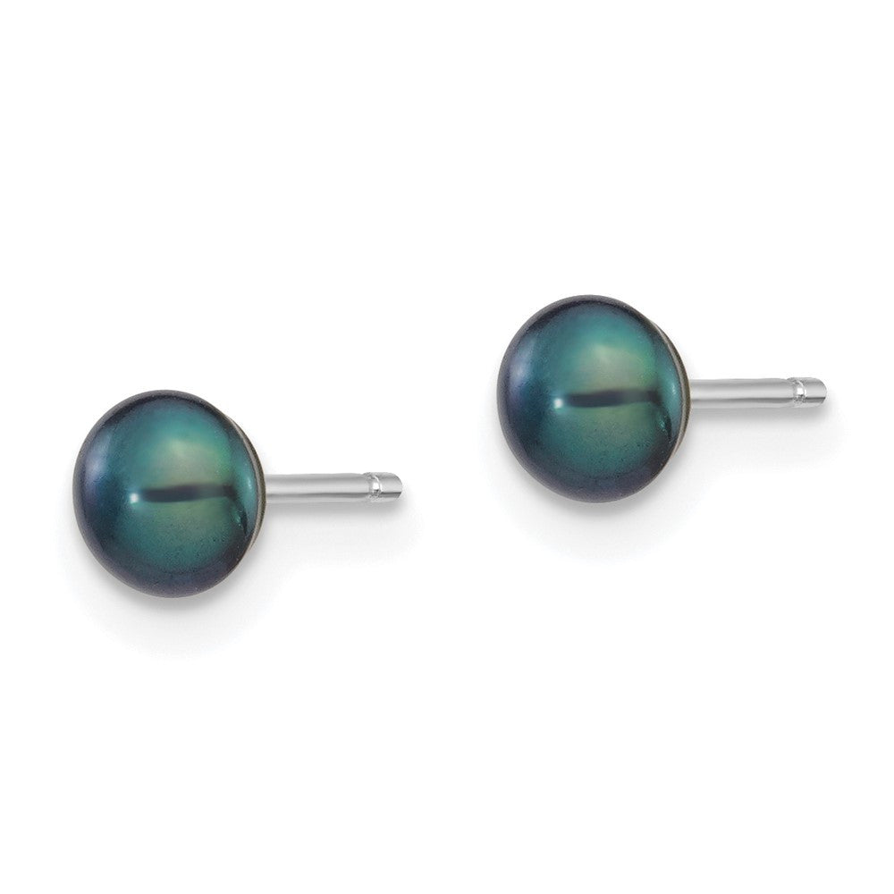 14k White Gold 4-5mm Black Button Freshwater Cultured Pearl Stud Earrings