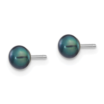 14k White Gold 4-5mm Black Button Freshwater Cultured Pearl Stud Earrings