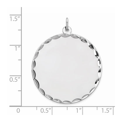 Sterling Silver Rhod-plated Eng. Rnd Polish Front/Satin Back Disc Charm Pendant