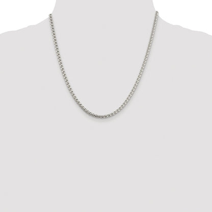 Sterling Silver Rhodium-plated 3.6mm Round Box Chain Necklace 20"