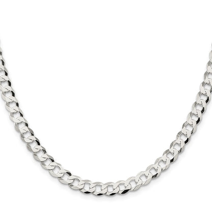 Sterling Silver 6.8mm Flat Curb Chain Necklace 26"
