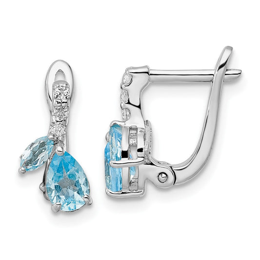 Sterling Silver Rhodium-plated Swiss BT/White Topaz Hinged Dangle Earrings