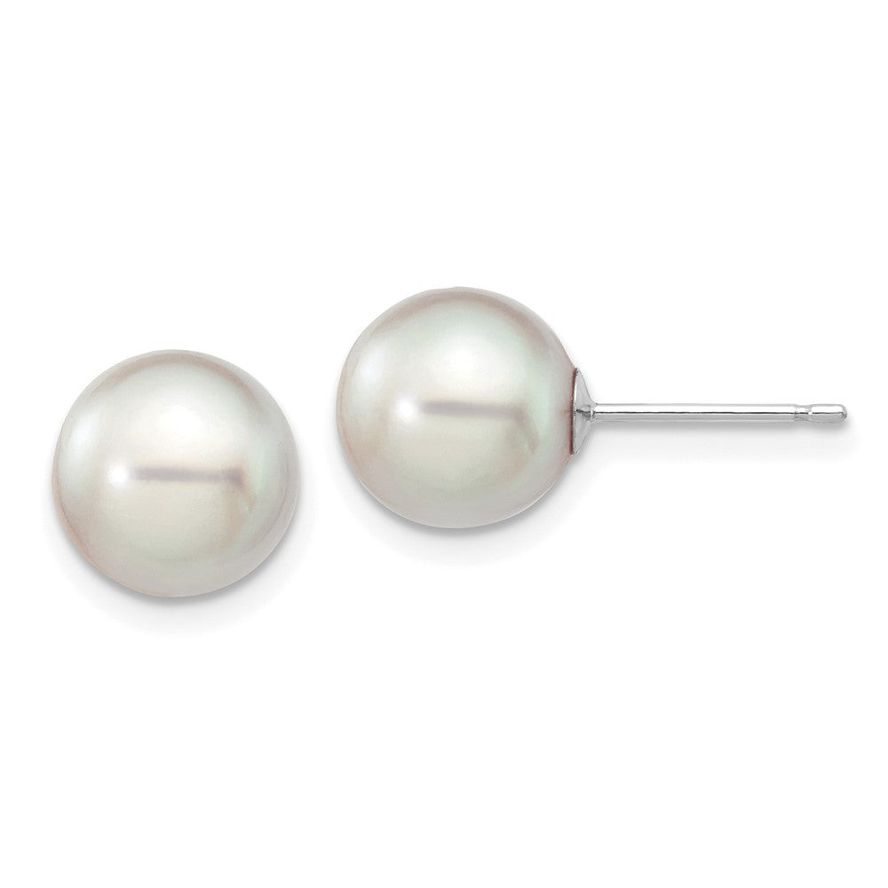 14k White Gold 8-9mm Grey Round Akoya Saltwater Cultured Pearl Stud Earrings