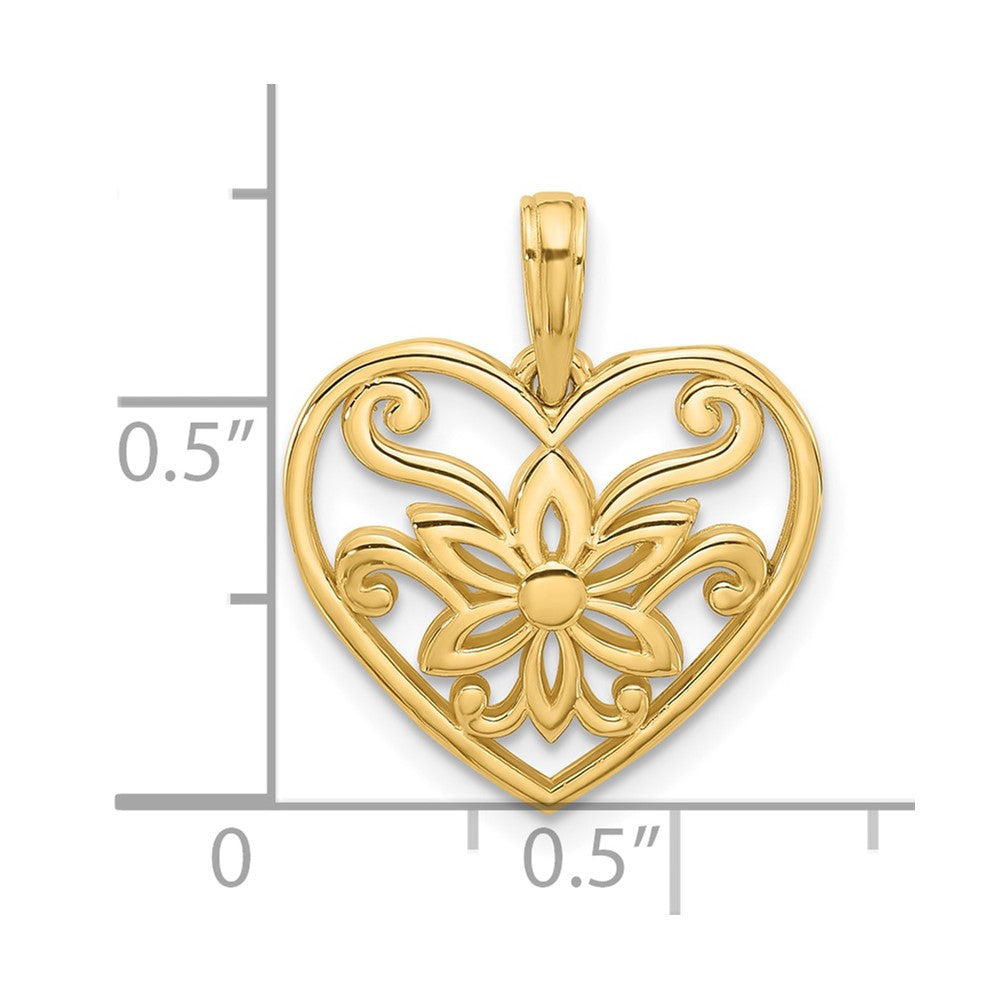 14k Yellow Gold Polished Fancy Flower and Heart Charm Pendant
