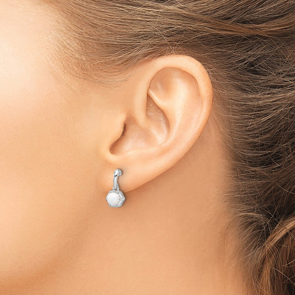 Sterling Silver Rhodium-plated Polished Created Opal Dangle Earrings