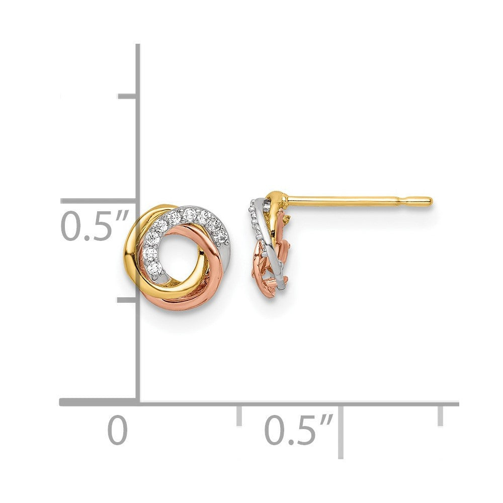 14k Tri-colored Cubic Zirconia Circle Stud Earrings
