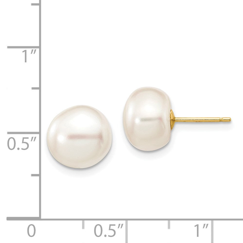 14k Yellow Gold 9-10mm White Button Freshwater Cultured Pearl Stud Earrings