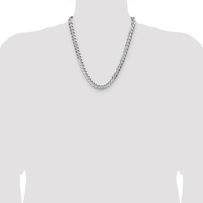 Sterling Silver 7.9mm Flat Diamond-Cut Pave Curb Chain Necklace 22"