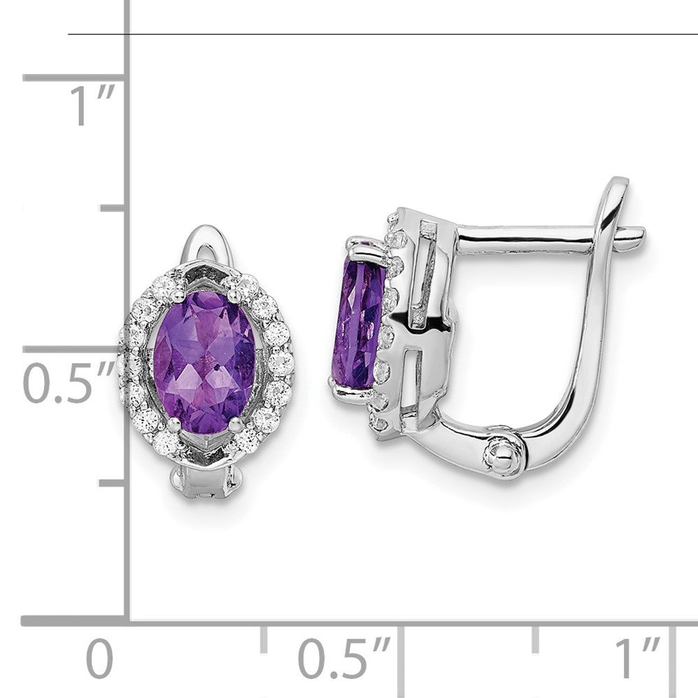SS Rhod-plated 2.02Amethyst/WhiteTopaz Oval Hinged Dangle Earrings