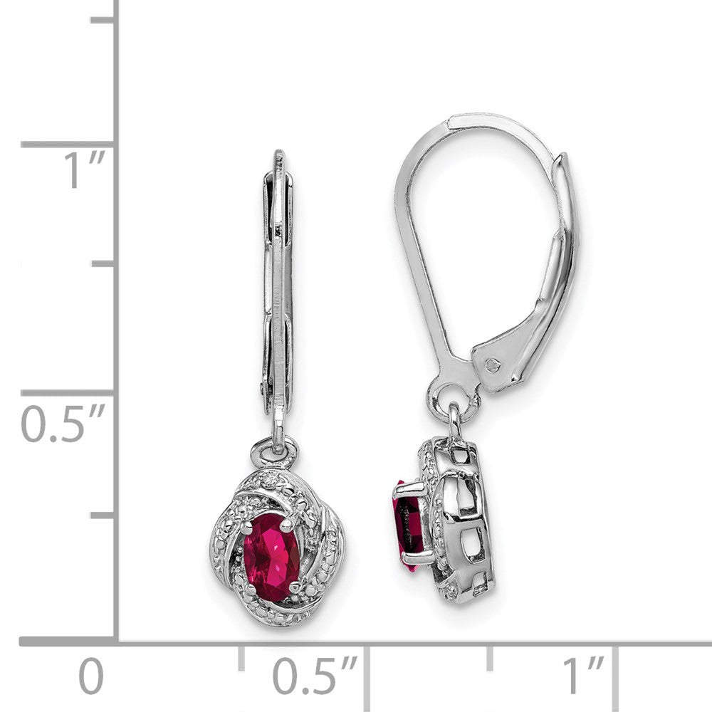 Sterling Silver Rhodium-plated Diam. & Created Ruby Dangle Earrings