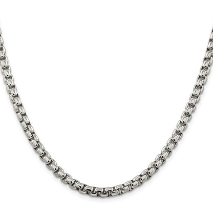Sterling Silver 5.2mm Round Box Chain Necklace 30"