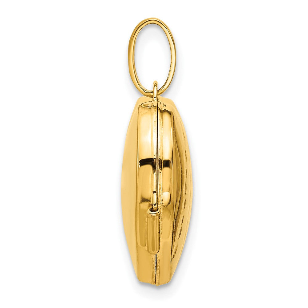 14k Yellow Gold White Rhodium Polished Textured Diamond Heart Locket