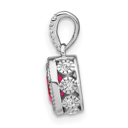 14k White Gold Oval Ruby and Diamond Pendant