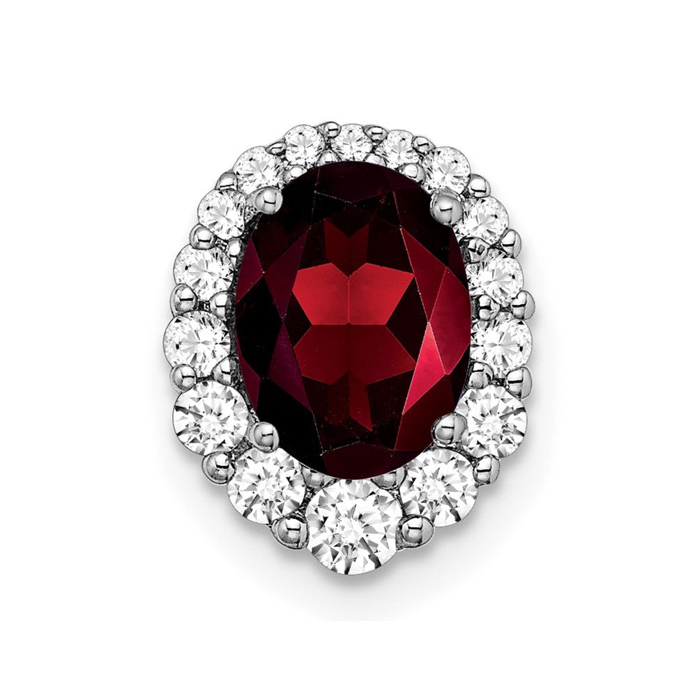 14k White Gold Oval Garnet and Diamond Halo Chain Slide