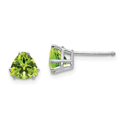 14k White Gold 6mm Trillion Peridot Stud Earrings
