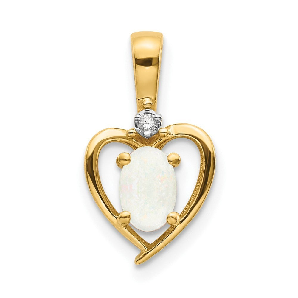 14k Yellow Gold Opal and Diamond Heart Pendant