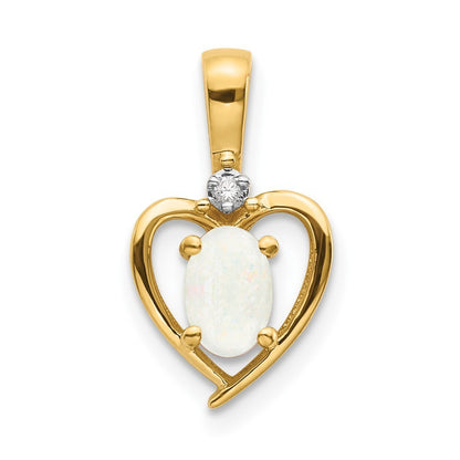 14k Yellow Gold Opal and Diamond Heart Pendant