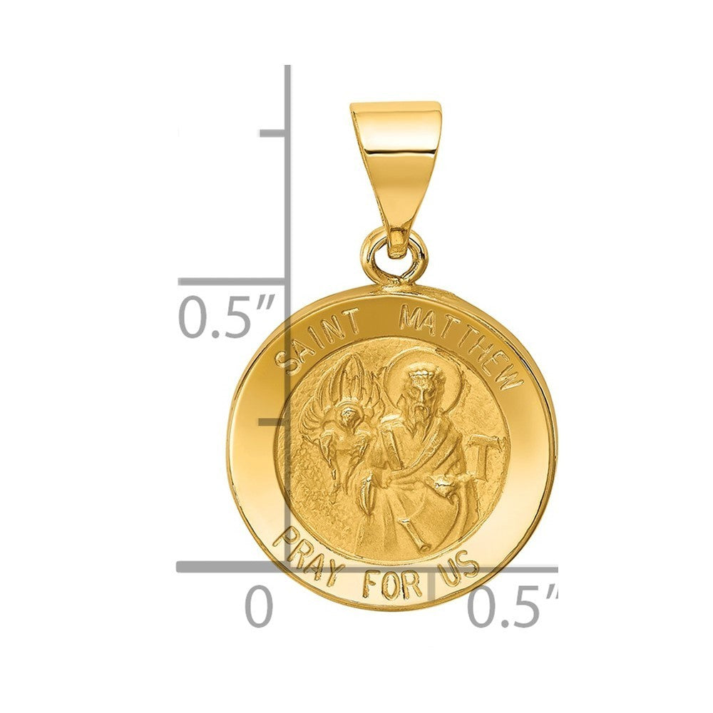 14k Yellow Gold Polished and Satin St Matthew Medal Hollow Pendant