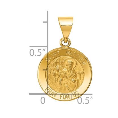 14k Yellow Gold Polished and Satin St Matthew Medal Hollow Pendant