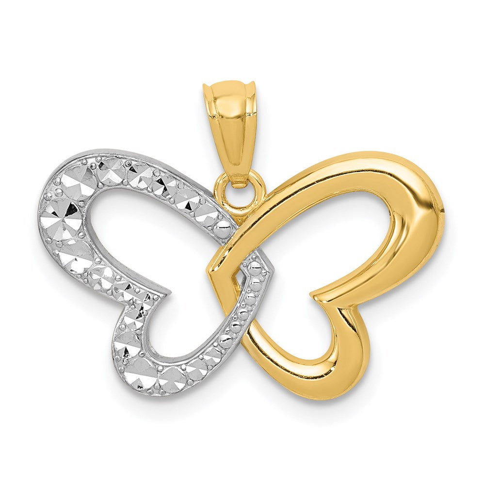 14k Yellow Gold Rhodium Diamond Cut Butterfly Pendant