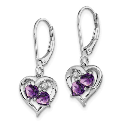 Sterling Silver Rhodium-plated Amethyst and Diamond Dangle Earrings
