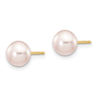 14k Yellow Gold 6-7mm Purple Button Freshwater Cultured Pearl Stud Earrings