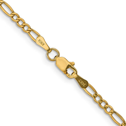 14k Yellow Gold 2.5mm Semi-Solid Figaro with Lobster Clasp Chain Necklace 28"