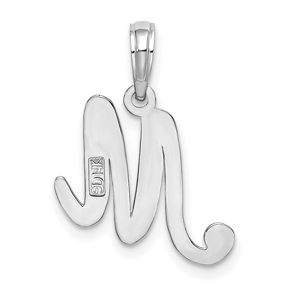14k White Gold Script Letter M Initial Pendant
