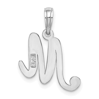 14k White Gold Script Letter M Initial Pendant