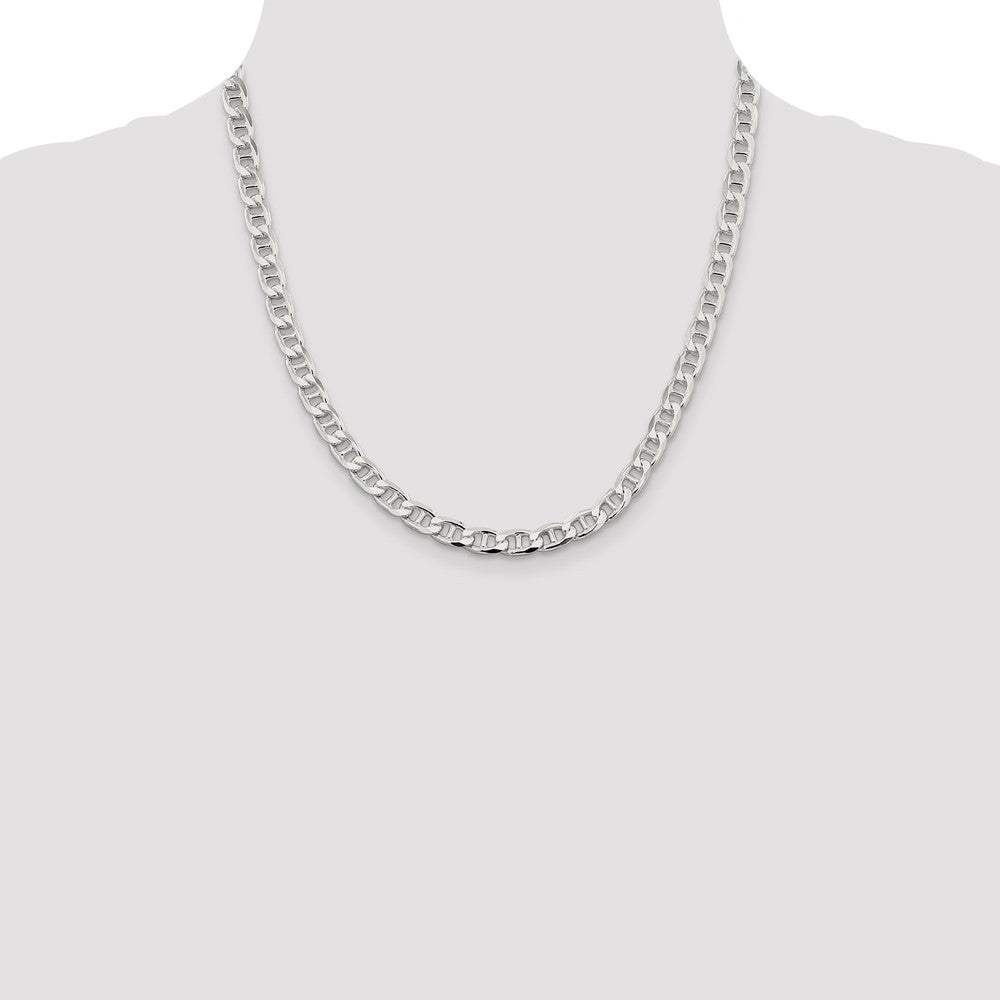 Sterling Silver 6.5mm Diamond-Cut Flat Anchor Curb Chain Necklace 20"
