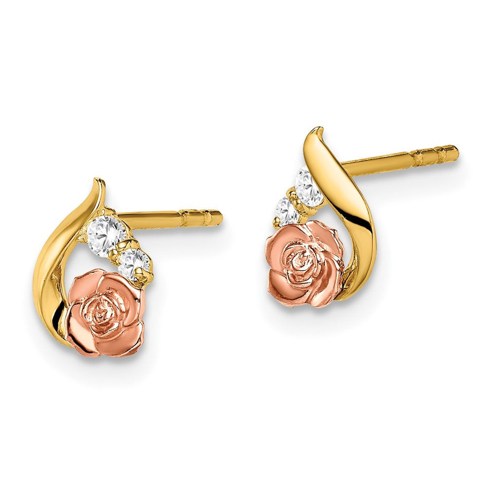 14k Two-Tone Cubic Zirconia Flower Stud Earrings