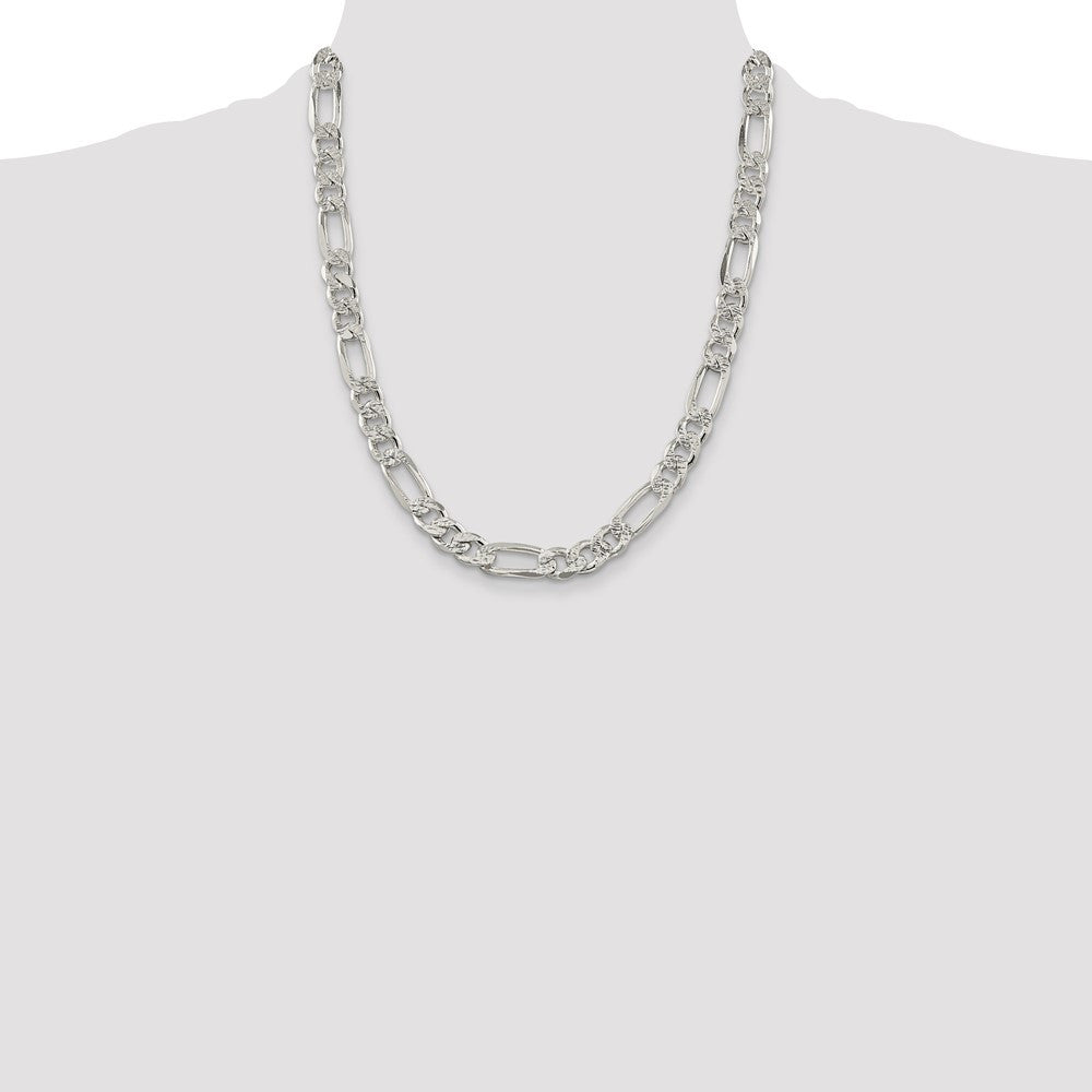 Sterling Silver 9.5mm Pav� Flat Figaro Chain Necklace 22"