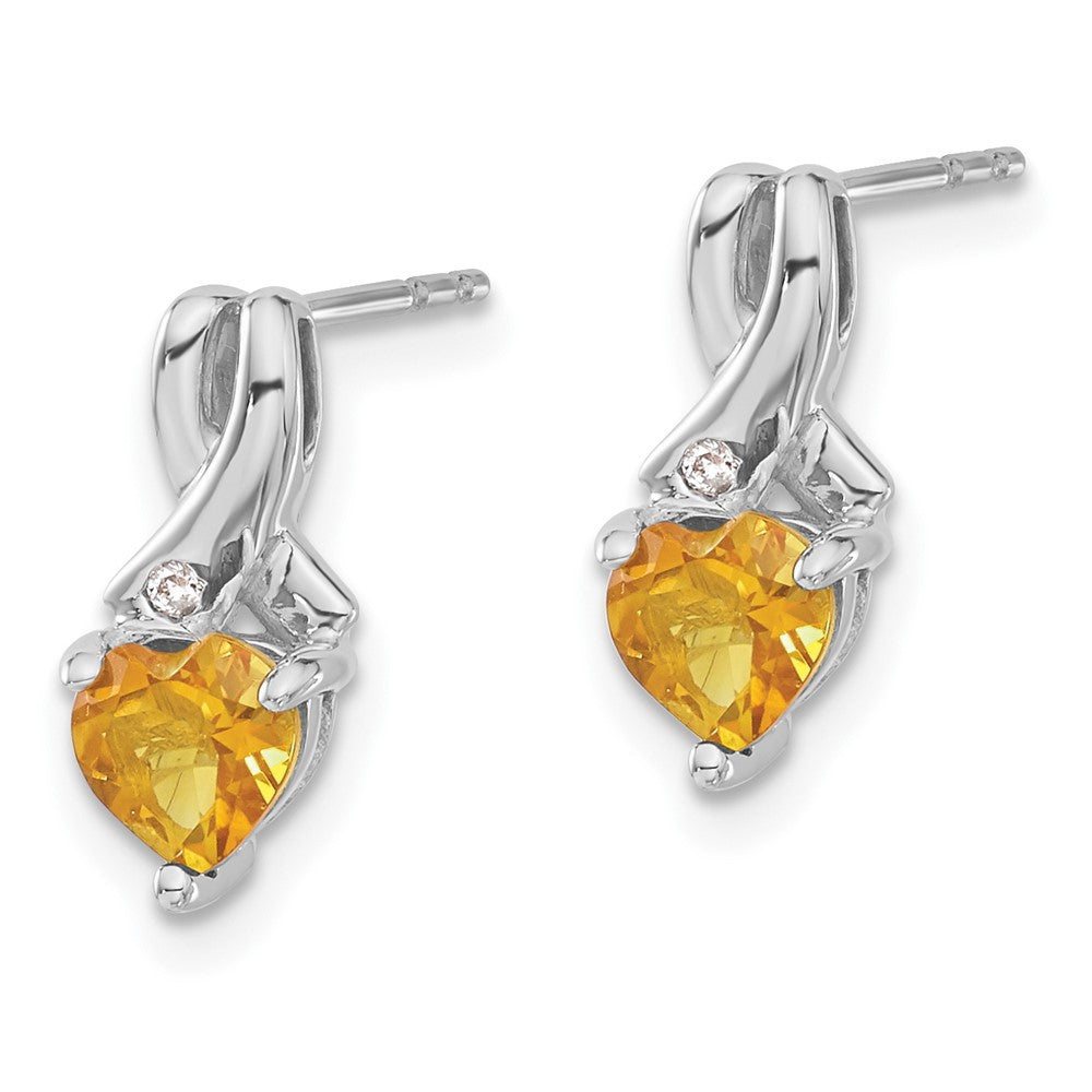 Sterling Silver Rhodium-plated Citrine and Diamond Dangle Earrings
