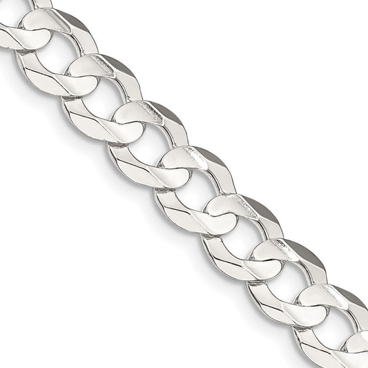 Sterling Silver 7.8mm Concave Beveled Curb Chain Necklace 22"